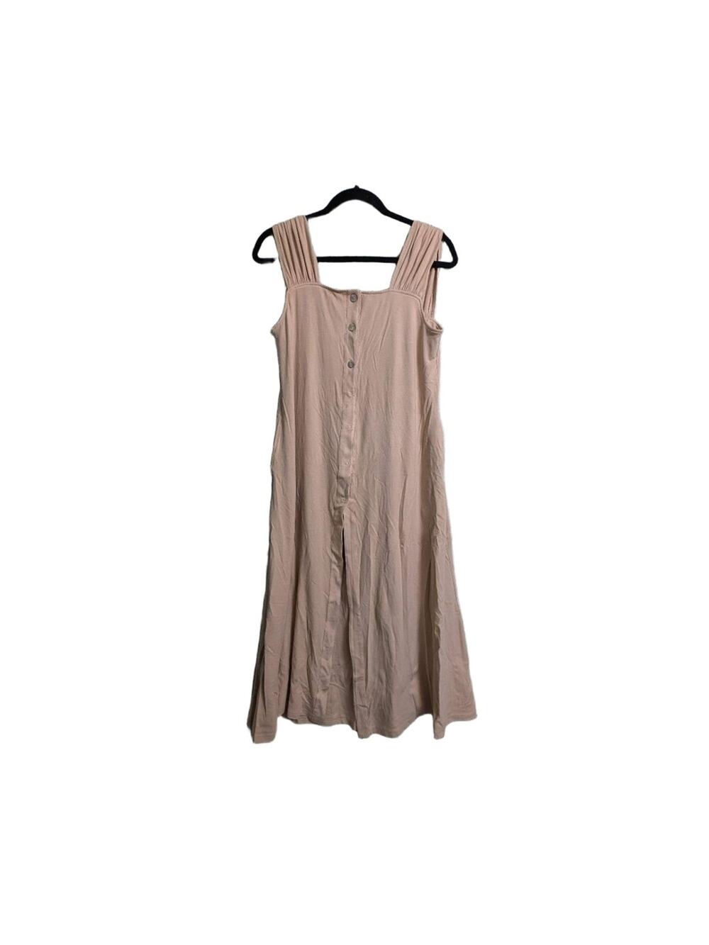 Nap Loungewear Beige Sleeveless Square Neck Button Front Pockets Midi Dress S